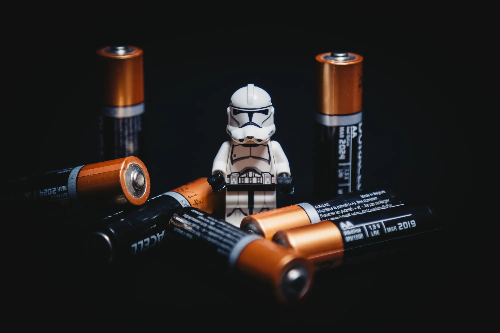 Lego stormtrooper with batteries